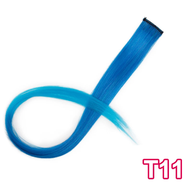 Энергичный один зажим в один кусок Синтетические длинные прямые волосы для наращивания термостойкие два тона розовый фиолетовый синий - Цвет: T11