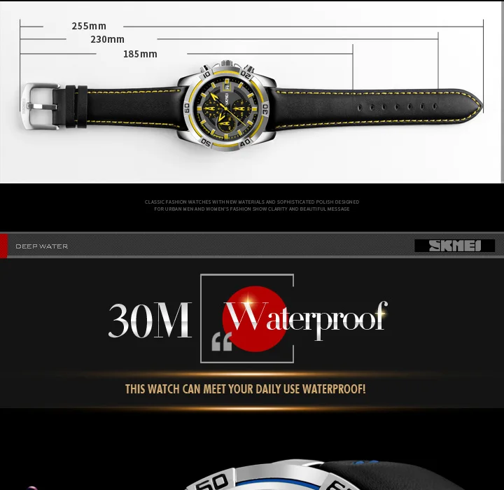 SKMEI кварцевые мужские часы, хронограф, секундомер, лучший бренд, роскошные кожаные мужские военные спортивные часы, водонепроницаемые Relogio Masculino