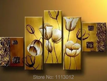 

100% Hand Painted 5 Pcs White Flower Bloom Oil Painting On Canvas Home Wall Picture Art Modern Decoration For Living Room Sale