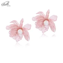 Badu романтические серьги с розовыми цветами для женщин и девочек, ручная работа, белые серьги-гвоздики из искусственного жемчуга