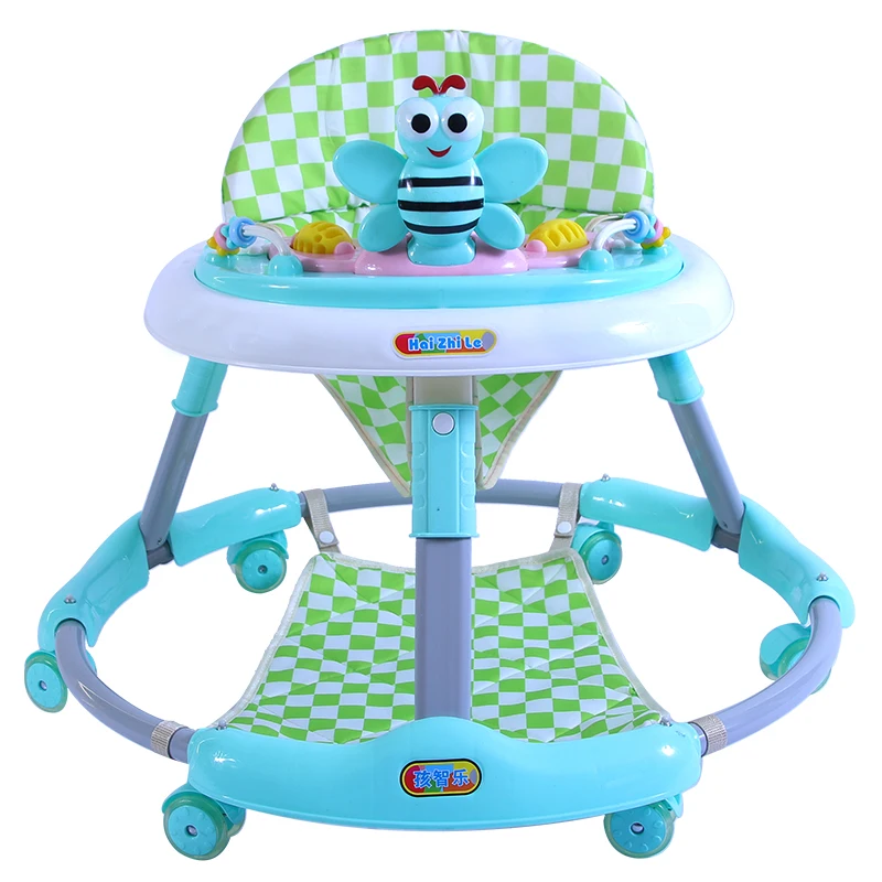 

No Rollover Anti O leg Six Mute Wheels Folding Adjustable Baby Step Hand push Or Sit Chair Walker Baby Assistant For 6-18M BB