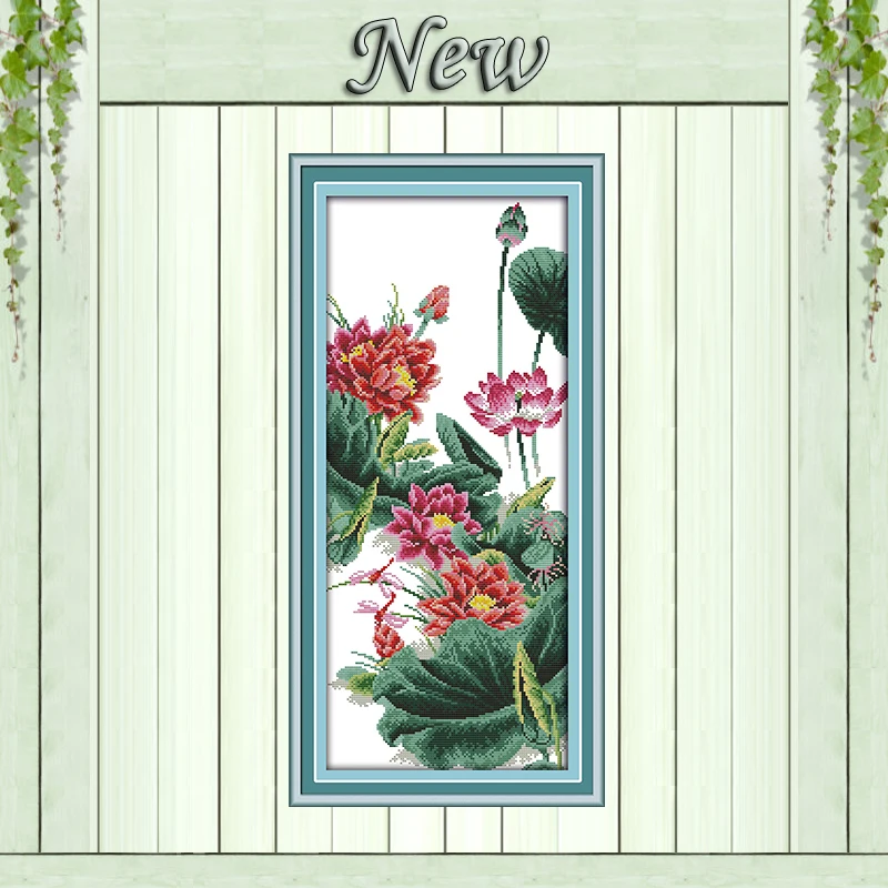 

lotuses flowers pond fish Dragonfly Painting Counted Printed on canvas DMC 14CT 11CT Cross Stitch Needlework Kits Embroidery Set