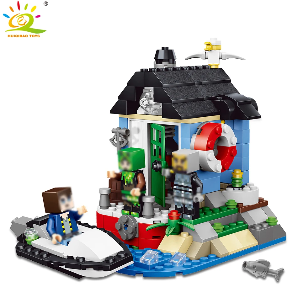 

HUIQIBAO TOYS 553pcs Minecrafted House sea Tower Compatible Legoed Building Blocks for children City Steve Figures Light Bricks