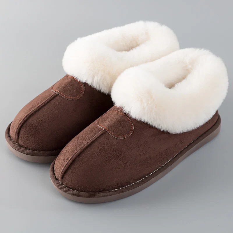 Женские тапочки зимние, большие размеры 43-46, меховые шлепанцы, прошитая обувь на плоской подошве для девочек, плюшевая замша, сохраняющая тепло, розовая повседневная обувь