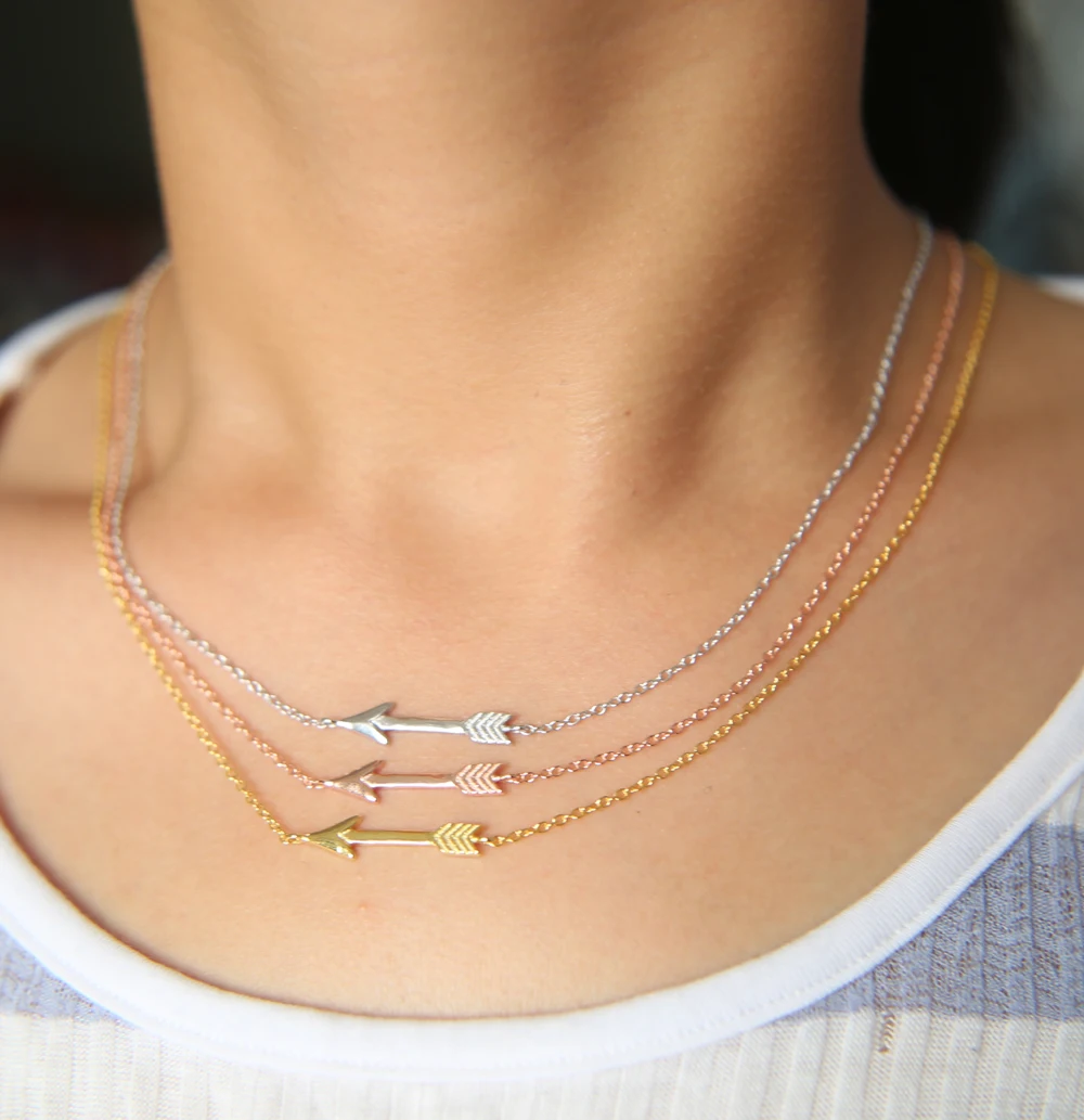 

drop shipping 925 Sterling Silver bar charm Love Arrow horizontal Necklace for lady girls boy simple delicate Necklace