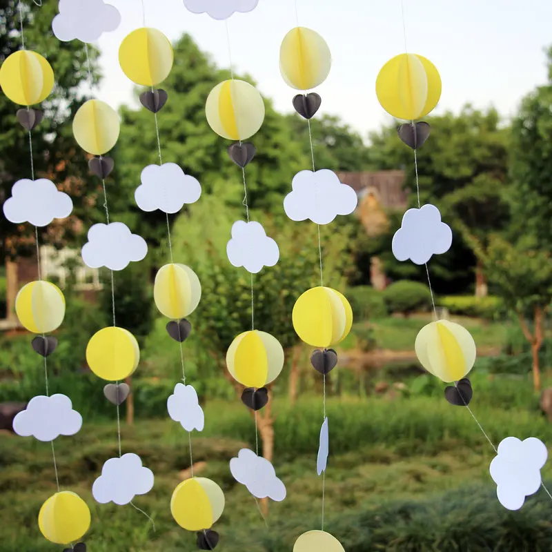 Цвет: желтый, белый горячий воздух воздушный шар Бумага гирлянда для душа ребенка, школа Выпускной декор, детский день рождения пользу обновления 2