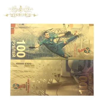 

500pcs/lot Nice Color Russia World Cup Akinfeev Banknotes 100 Rouble Banknote in 24k Paper Money For Collection By Collection