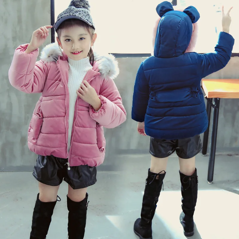 

Dollplus Girls Jacket Coats New Style Winter Jacket for Girls Cotton Thicken Big Fur Hooded Coat Outerwear Children Clothing