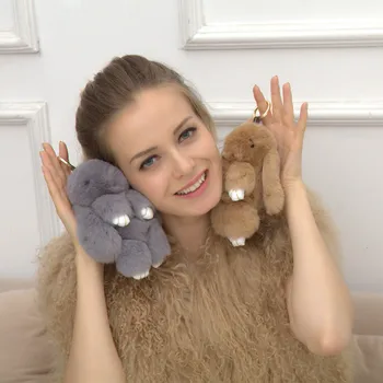 

Auto keychain Fur pom pom keychain Rex Rabbit Fur Cute Rabbit Doll Key Chain Pendant Handbag Bag Accessory rabbit keychain fur