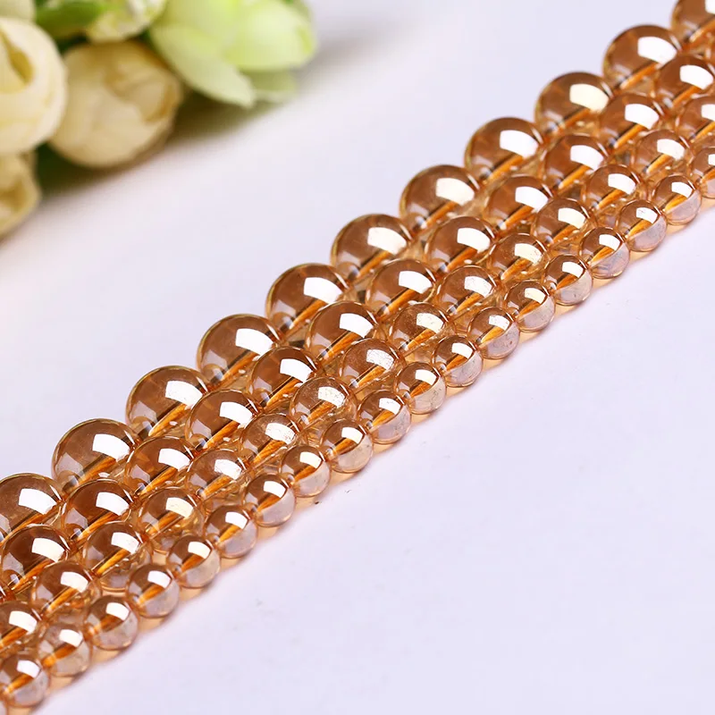 

Wholesale Component Gold Champagne Crystal Glass Round Czech Beads Necklace bracelet Jewelry Accessories Spacers Brinco Lampwork