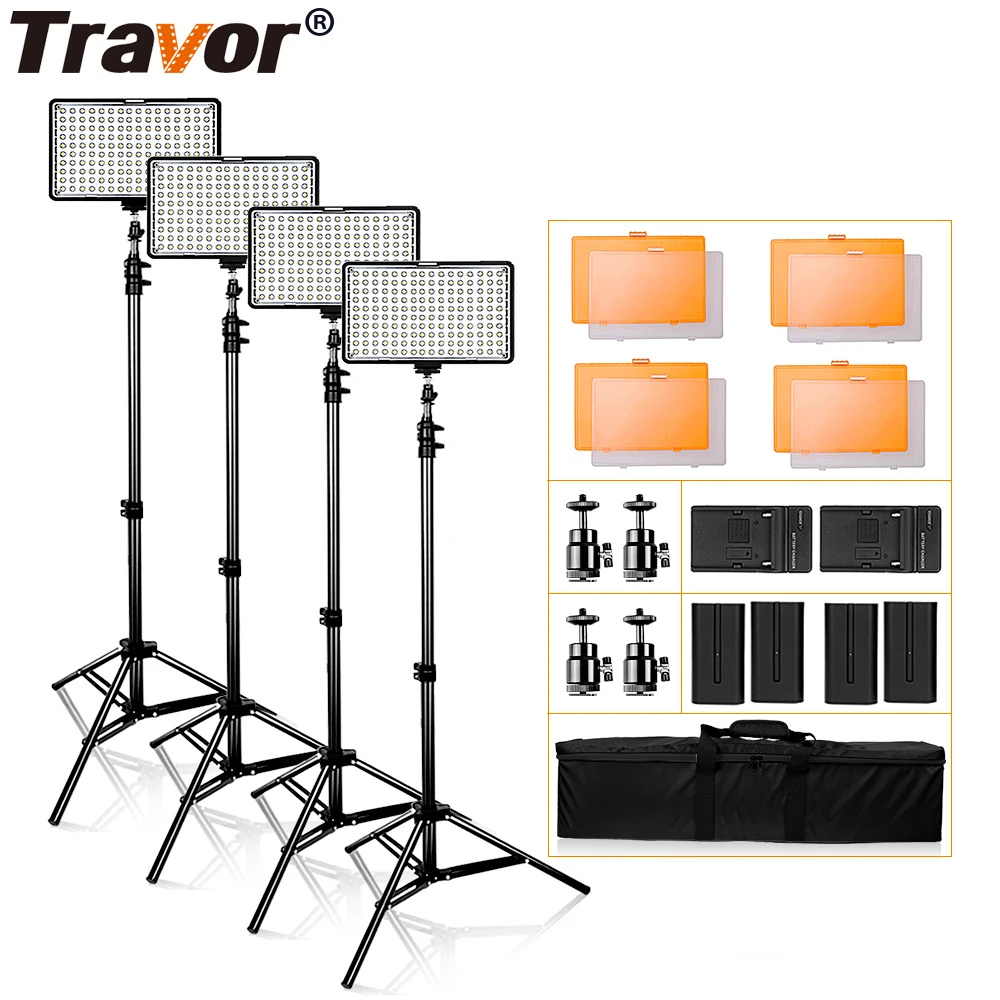 

Travor TL-160 4 set Video Light With Tripod Dimmable Studio Photo Lamp LED Photography Lighting for Wedding News Interview Light