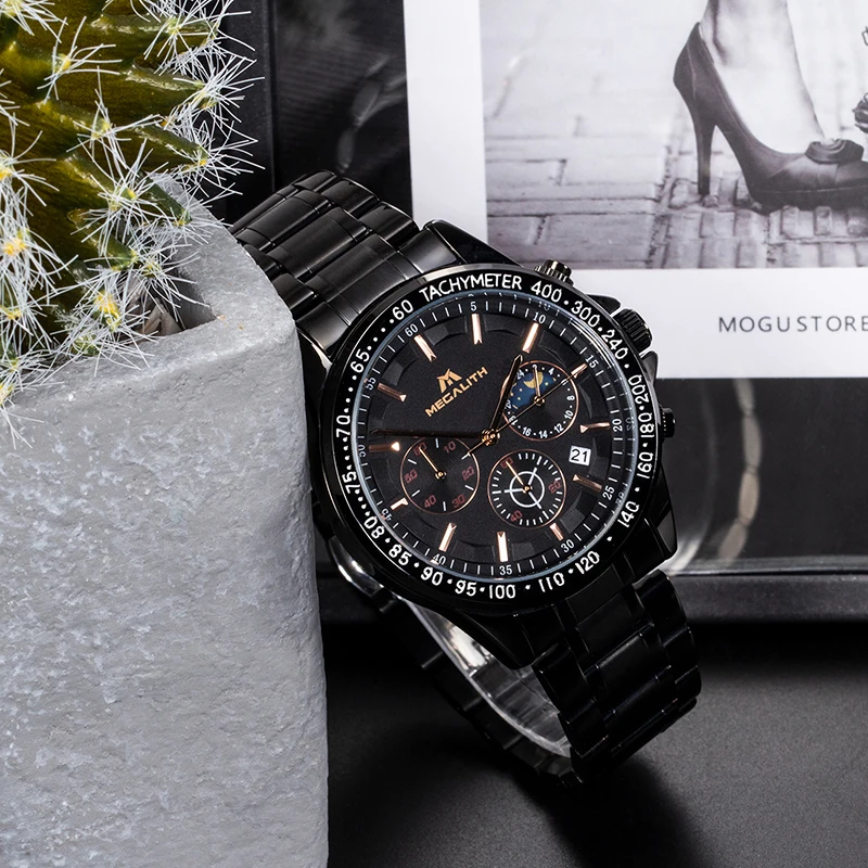 MEGALITH модные роскошные для мужчин s спортивные часы лучший бренд полный сталь кварцевые мужские часы армейские часы Relogio Masculino