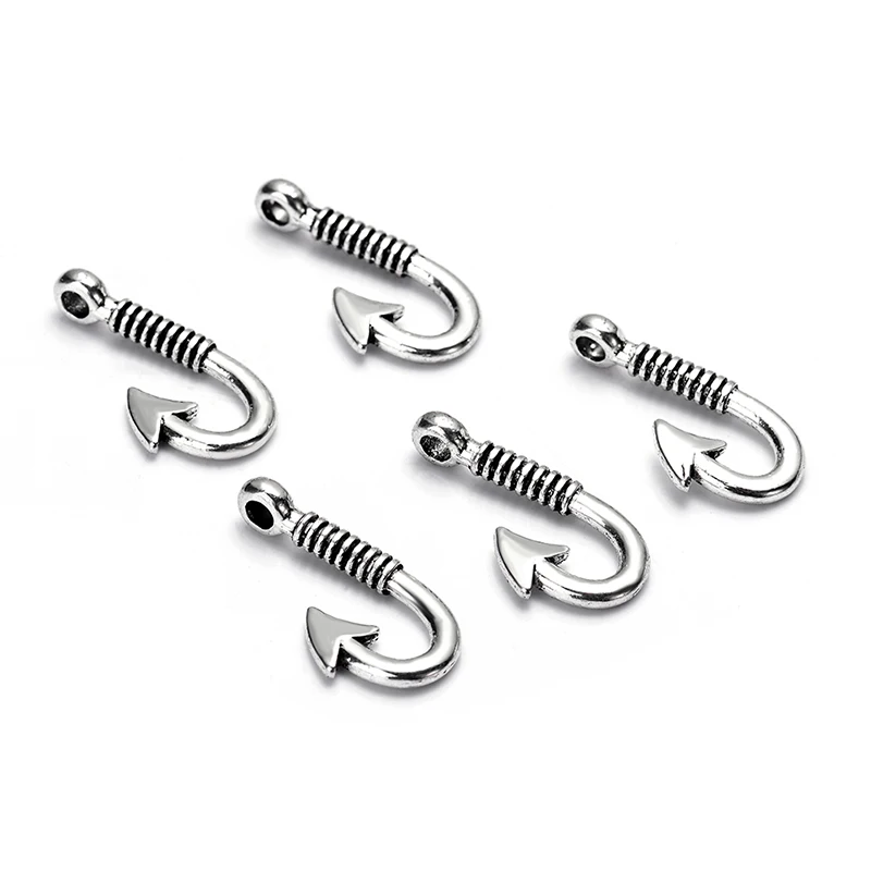 30pcs/lot zinc alloy antique vintage silver plated fish hooks charm