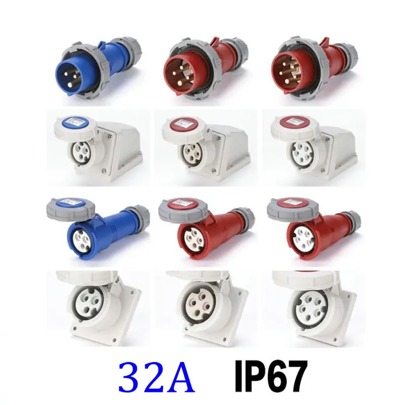 

32A IP67 Waterproof Electric Industrial Plug Socket 3P 4P 5P Male/Female Industrial Connector