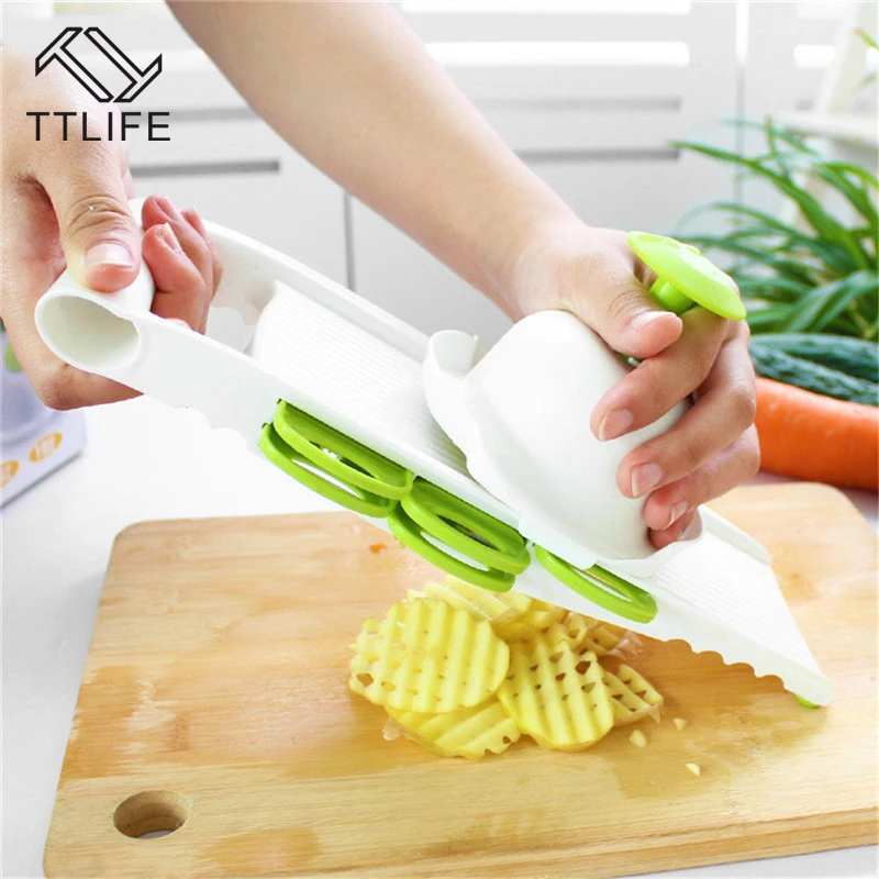 

TTLIFE 1pcs Mandoline Vegetable Slicer Manual Home Fruit Vegetable Cutter + 5 Interchangeable Stainless Steel Blades