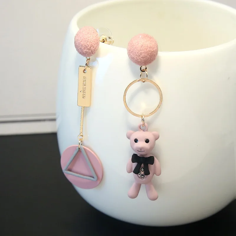 

Doreen Box Fashion Cute Bear Stud Earrings New Design Geometric Pink Gray Girls Pom Pom Ball Earrings Jewelry, 1 Pair