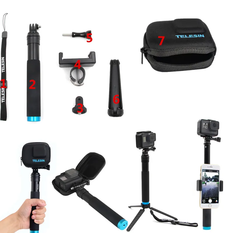 

Suptig Aluminum Alloy Extendable Handheld Monopod Tripod Mount + Portable Mini Camera Bag for GoPro Hero7 Hero 6 5 Hero (2018)