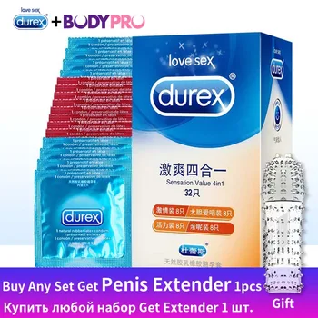 Durex-preservativos Sensation 4 en 1 para hombre, condón lubricante fresco, Juguetes sexuales seguros, Condones de látex naturales con funda lubricante para pene