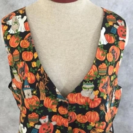 Basic Editions fall vest womens size L large Halloween pumpkin bear black cat (2)