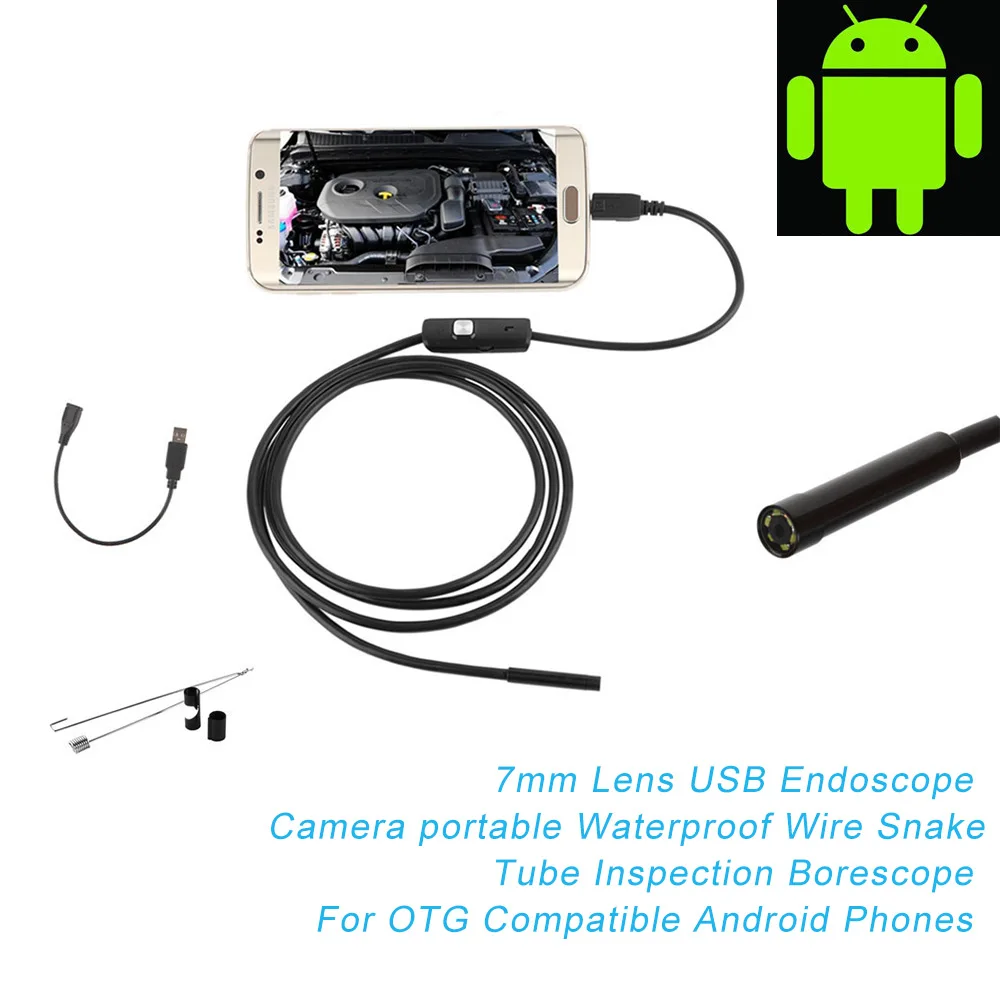 7mm Lens USB Car Endoscope Camera portable Waterproof Wire Snake Tube Inspection Borescope For OTG Compatible Android Phones