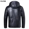 FLAVOR Men's Real Leather Down Jacket Hoodie Men Genuine Lambskin Winter Warm Leather White Duck Down Coat ► Photo 2/6