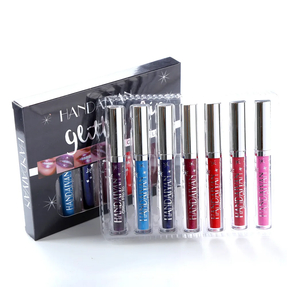 Caixa de Presente Maquiagem à Prova Handaiyan Fosco Batom Líquido Brilho Lábios Flash Instantâneo Vermelho Tem Beleza Lábio Hidratante d' Água 7 Pcs 6 High Quality Beleza e saúde