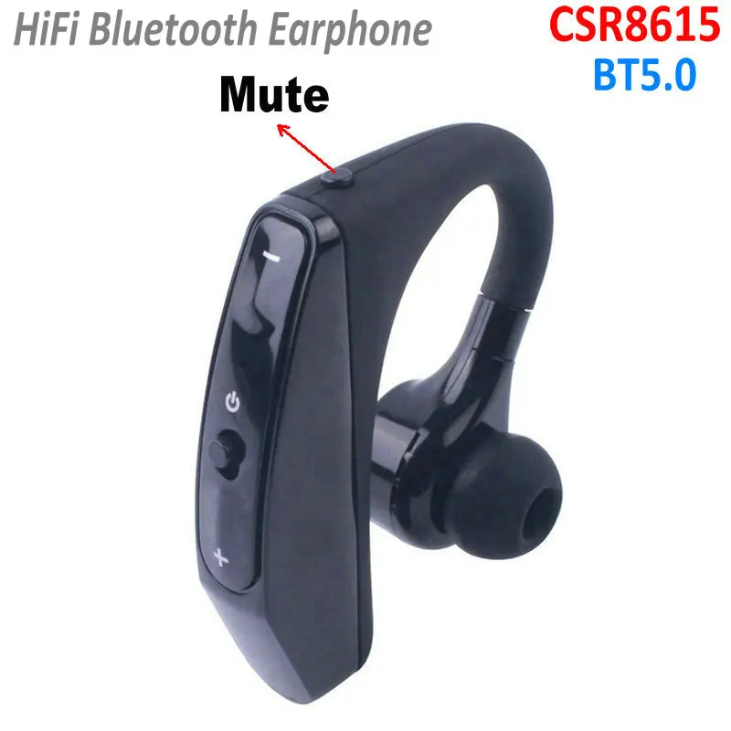 

2019 Handsfree Stereo HiFi Bluetooth Earphone Mute Key Ear Hook Wireless CSR8615 5.0 PK k10 Business Bluetooth Headset headphone
