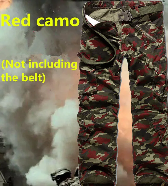 9 цветов мужские военные армейские камуфляжные брюки карго мульти-карманные повседневные Прямые Длинные Мешковатые Свободные Тактические Брюки Карго(без пояса - Цвет: red camo