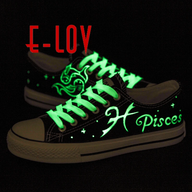 

E-LOV Pisces Hand-Painted Constellation Saittarius Luminous galaxy Shoes Canvas Shoes Noctilucence Personalized Casual Shoes