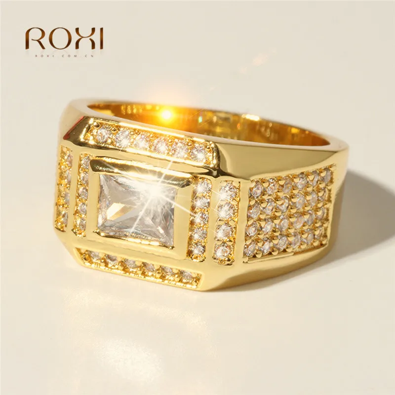 Gold color Wedding Rings for Women Men Couple Promise Band Anniversary Cubic Zirconia Engagement Jewelry Bijoux anillos Anel Z4