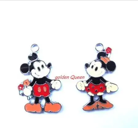 

20pcs Cartoon Mickey Minnie Metal Charm Key chain necklace Pendants DIY Jewelry Making Mobile Phone Accessories