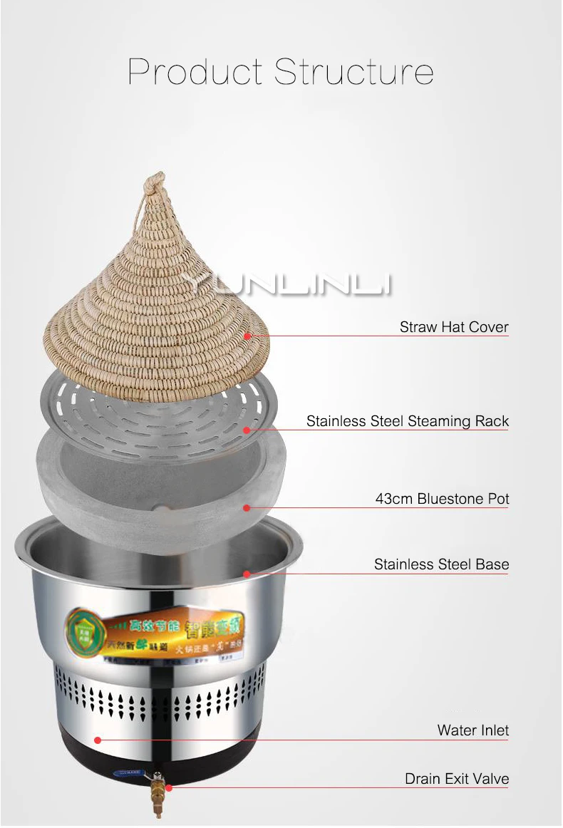 YUNLINLI коммерческой паровой плита Пароварка горшок Многофункциональный высокой емкости паровые обои каменная кастрюля оборудование BST-19C