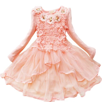 

Fashion Lace Princess Kids Dresses Girls Ball Gowns Long Sleeve Toddler Pageant Flower Girl Dresses For Weddings and Party TZ153