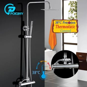 

Thermostatic Bathroom Shower Set Chrome 8 10 12 inch Square Shower Head Thermostatic Mixer Valve Bathtub Shower Faucet Taps