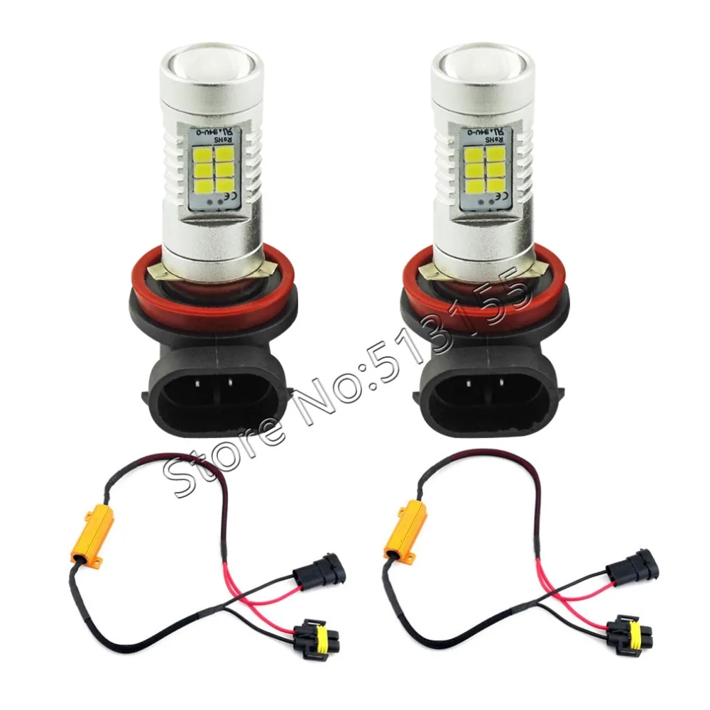 2 PCS Xenon White 6000K H8 H11 LED DRL Fog light bulb + 2pcs H8 H11 CANBUS Decoder No Error Harness Set