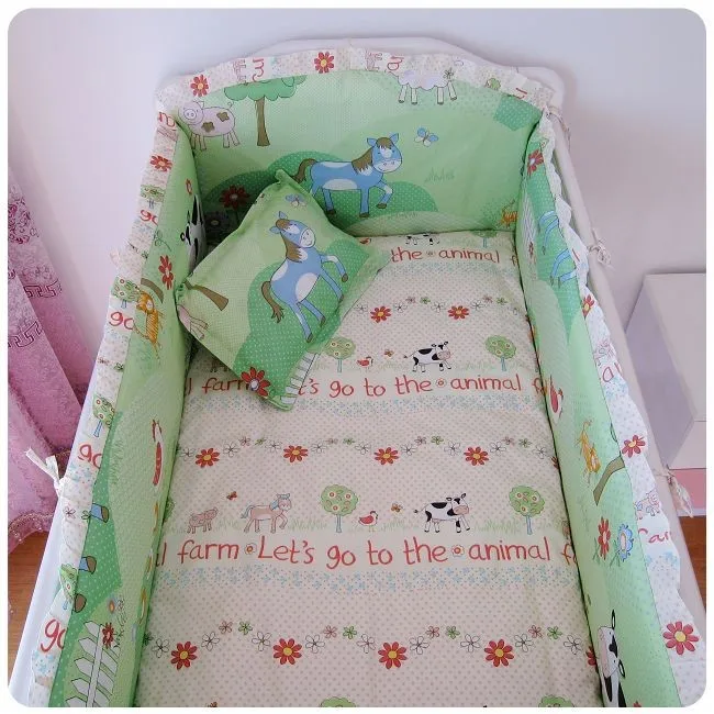 

Promotion! 6PCS Baby Bedding Printing Embroidery Crib Bedding Set (bumper+sheet+pillow cover)