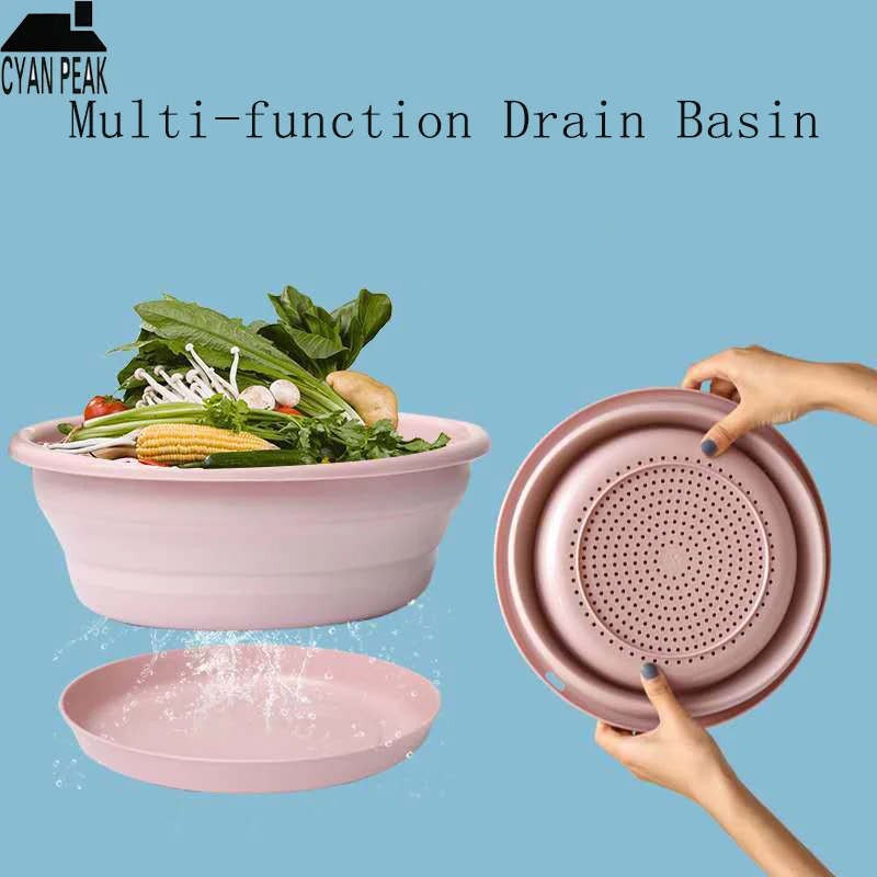 

Folding Drain Basket Kitchen Washbasin Household Collapsible Colander Foldable Washing Basin Strainer Kitchen Storage Basket