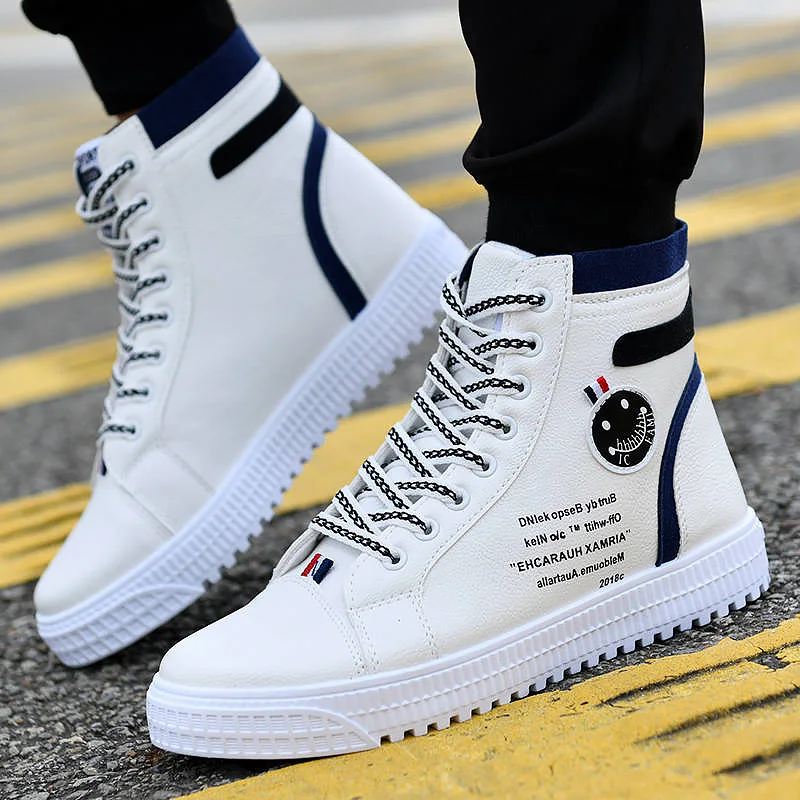 

High top leather sneakers men vulcan shoes casual white sneakers man sport shoes fashion platform chunky sneakers male shoes