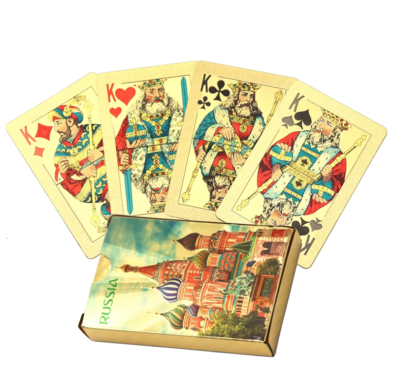 1 Deck 36pcs Russia poker 24K Golden foil nail Playing Cards PVC Waterproof Creative Poker cards Plastic durable game cards