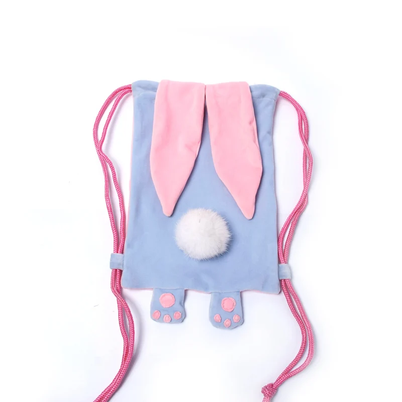 Velvet Bunny Drawstring Backpack Wholesale Blanks Kids Lightweight