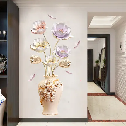 67*130 см китайский стиль 3D ваза для цветов ПВХ стены стикеры DIY Творческий цветок украшения дома клей плакат