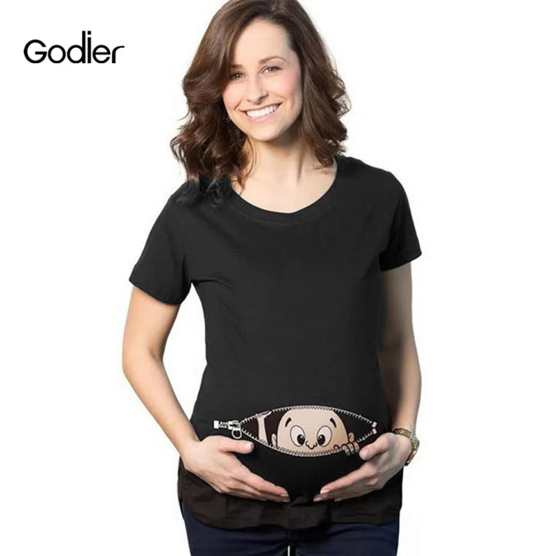 Godier 2018 Cotton Maternity Short Sleeve Print Pregnancy T Shirt Women Nursing Blouse Tops New Products
