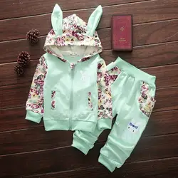 Детская одежда из 2 предметов детский топ с капюшоном с длинными рукавами и цветочным принтом + штаны, комплект одежды детская одежда vetement