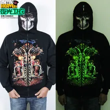 2016 herbst Und Winter Sweatshirt Leucht Oberbekleidung Hiphop Männlich Neon Kleidung 3D Motorrad Reißverschluss Hoody Schädel Männer Mode Heißer