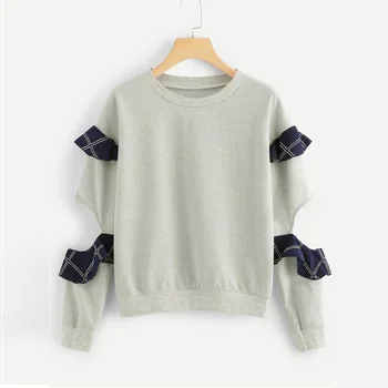 

Women Elegant cold shoulder Tops jumper Casual Hollow Out long sleeve Hoodies female Spring Autumn ladies hoodie