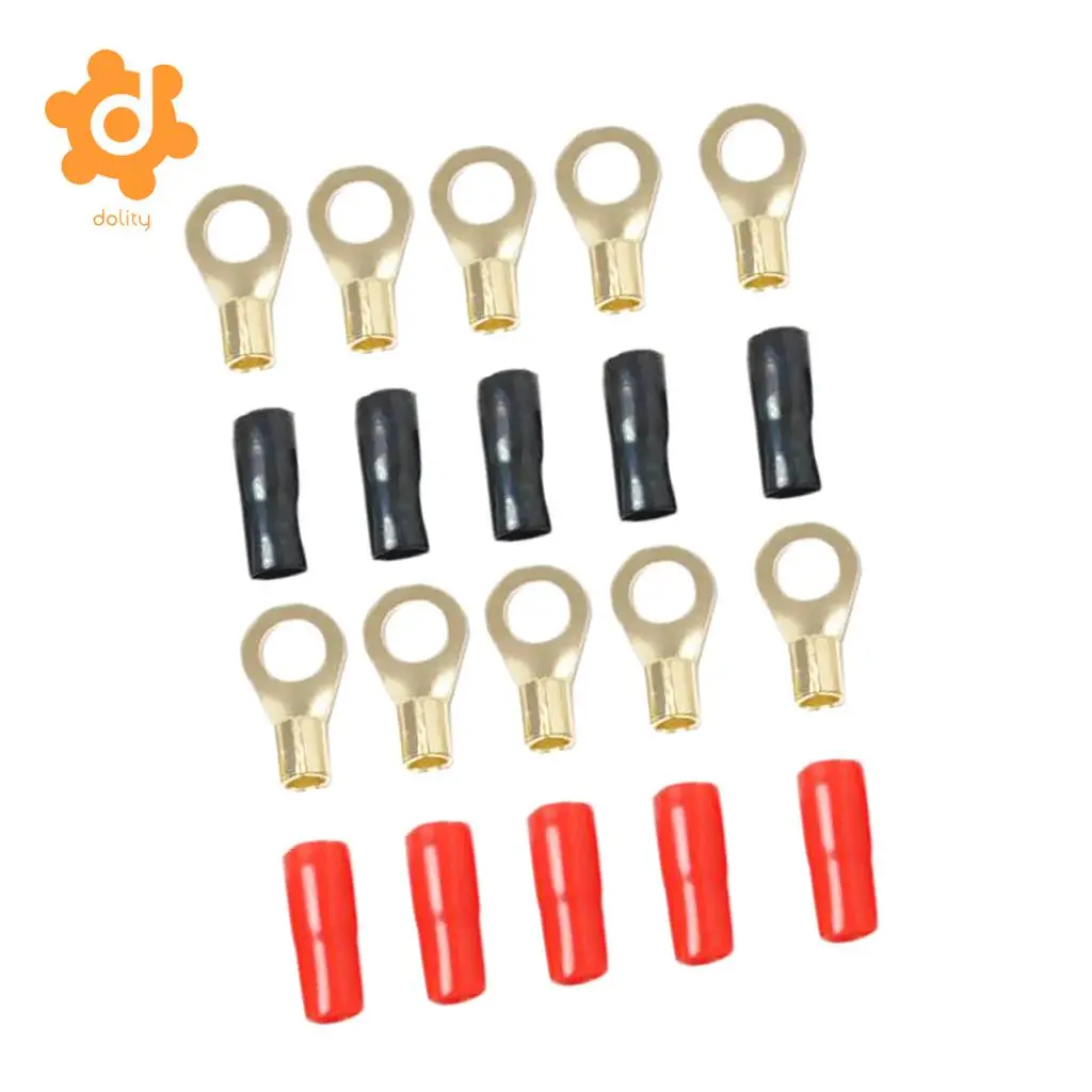 dolity 5 Pairs 8 AWG Car Audio Power Ground Wire Ring Terminal Connector Brass