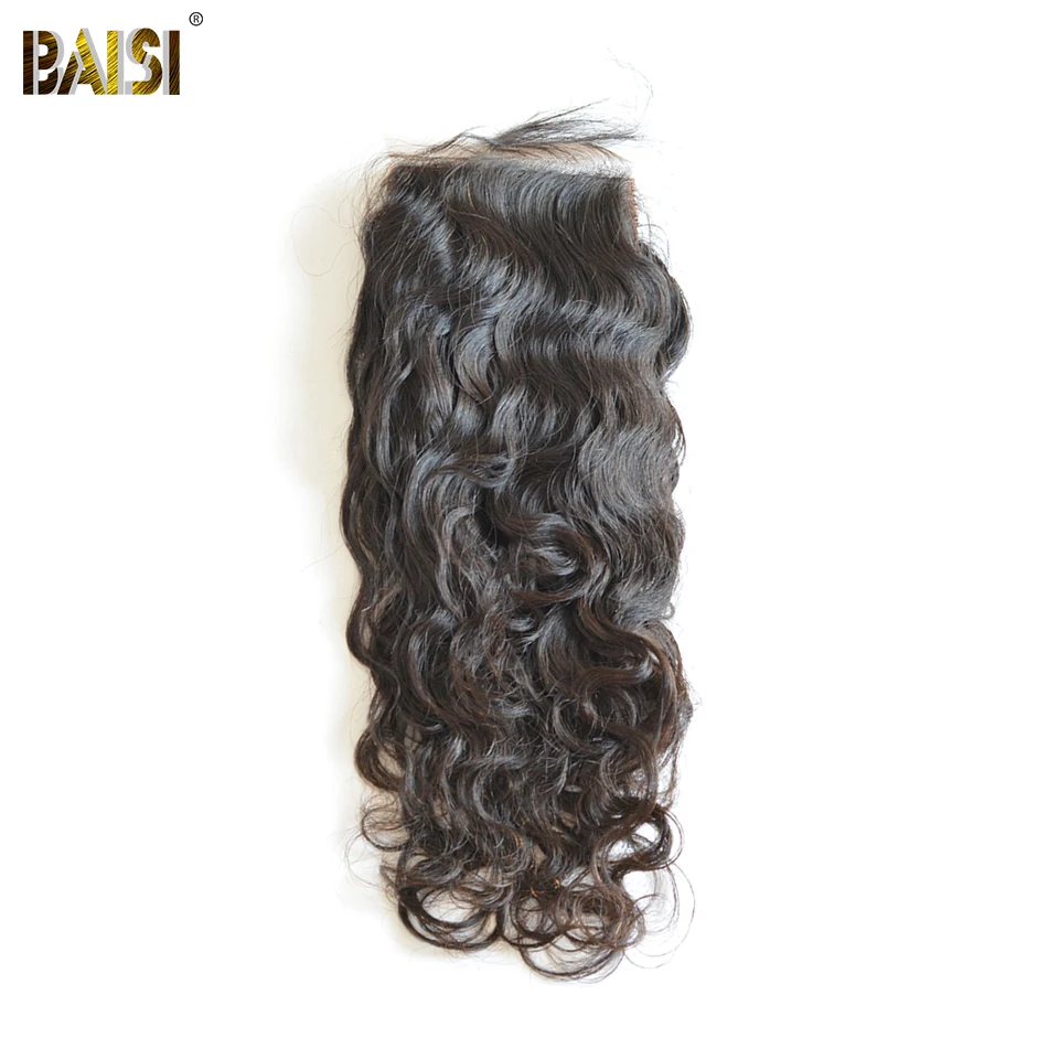 

BAISI Water Wave Brazilian Virgin Hair Silk Base Closure 4*4 Size Free Part Medium Brown Lace