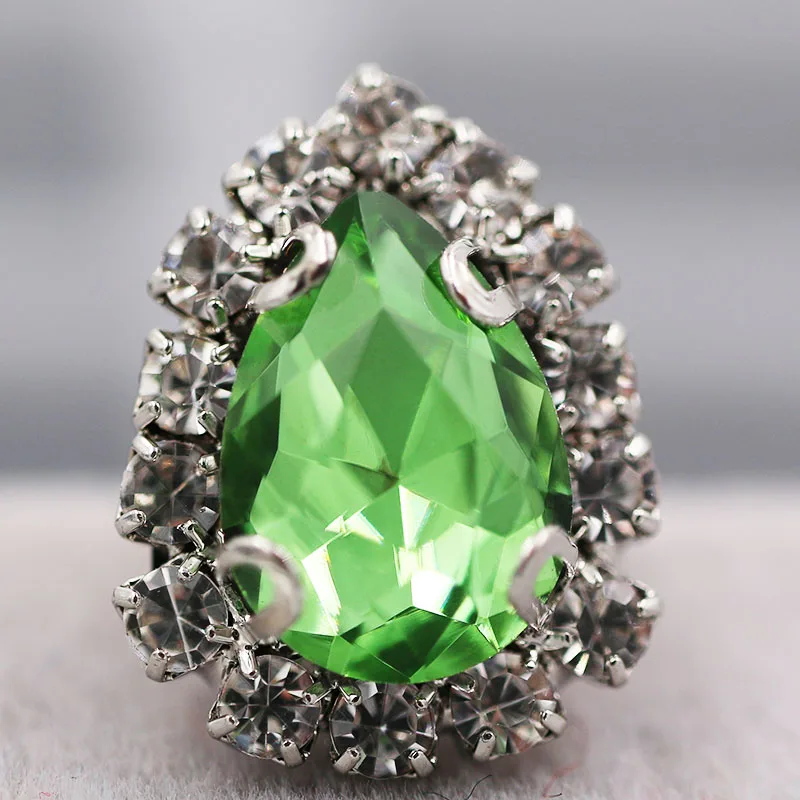 Free shipping sew on glass rhinestones with claw Light green flatback Teardrop Crystal button diy weddiing Accessories | Дом и сад