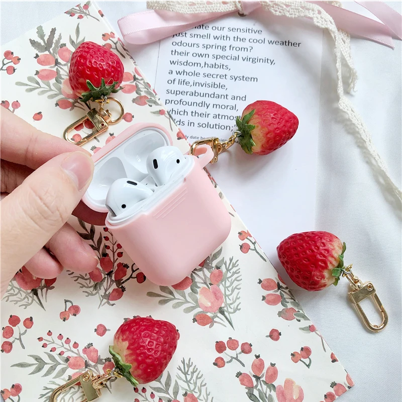 

Sweet Cute Strawberry Decorative Silicone Case for Apple Airpods Accessories Protective Covere Bluetooth Earphone Key Ring