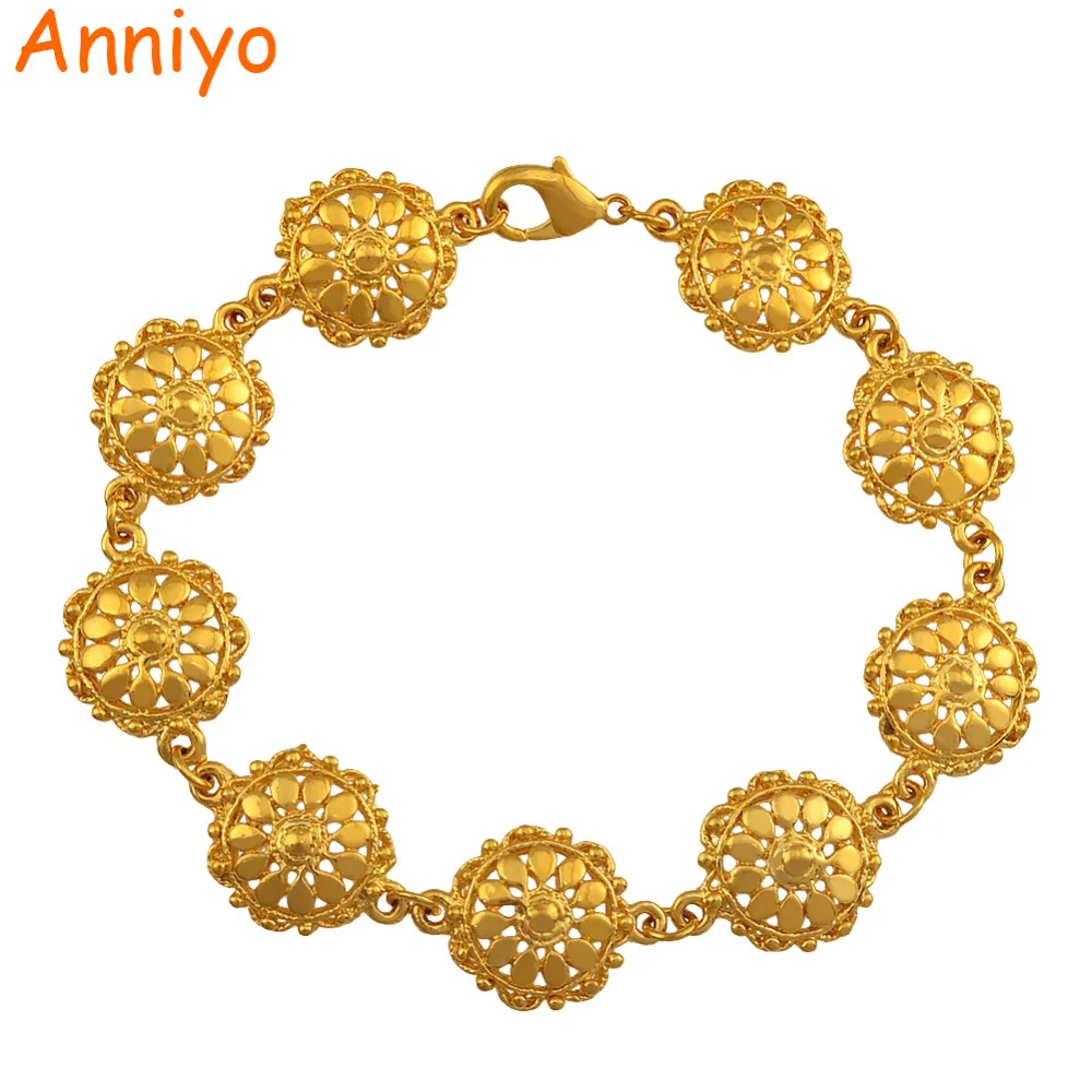 

Anniyo Length 20cm Ethiopian Bracelet for Women Gold Color Fashion African Jewelry Ethiopian/Arab Bangles #201802